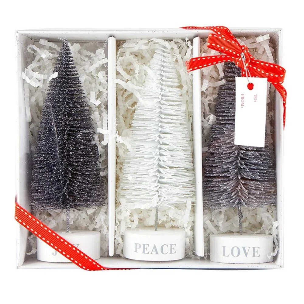 Face to Face Holiday Bottle Brush Tree Set - Tree Tops Glisten/NIB